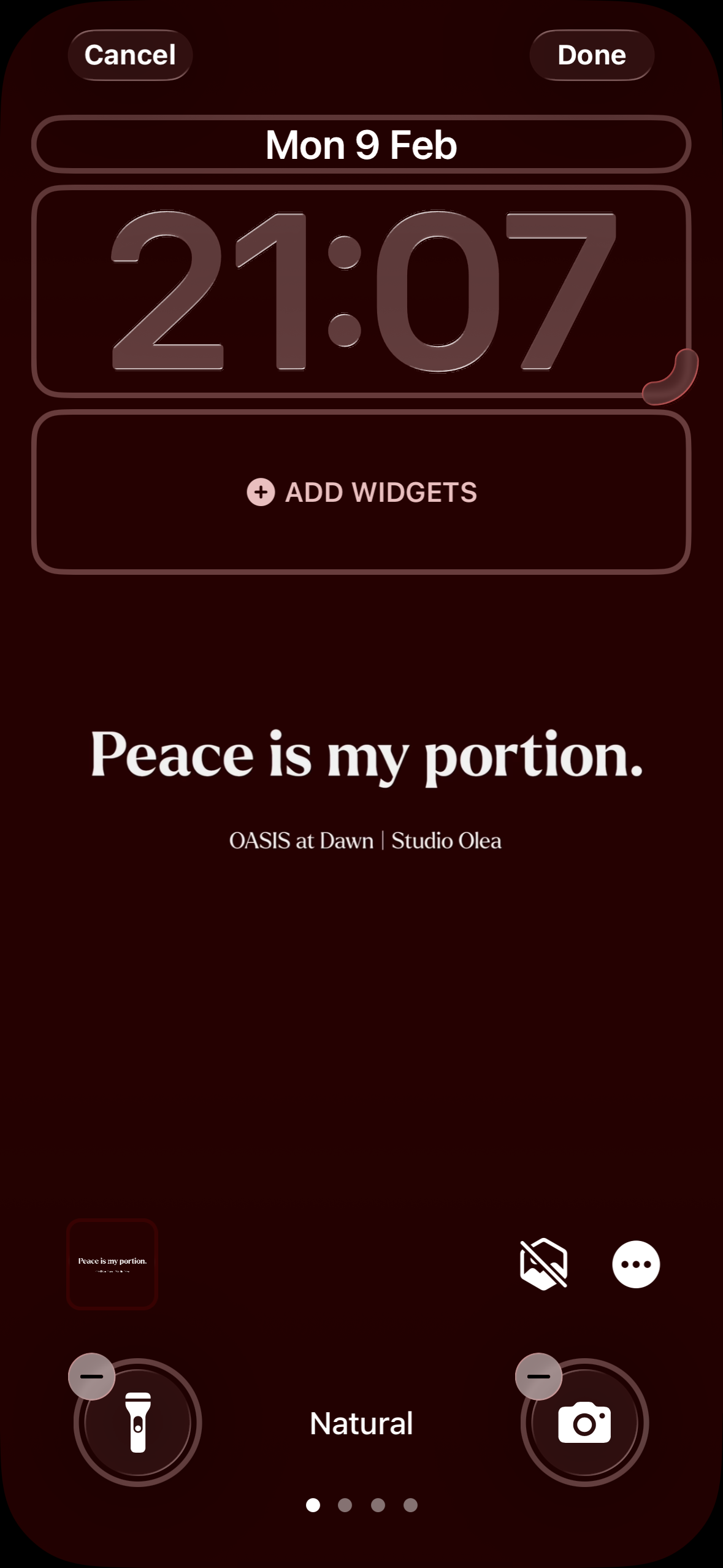 Aesthetic digital phone wallpaper edit for intentional pause with affirmation: peace is my portion 